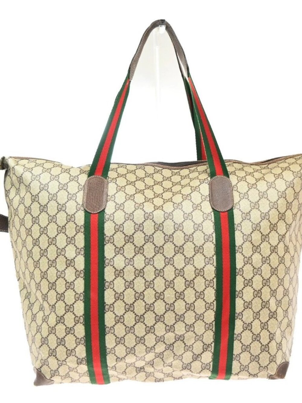 GUCCI Logo GG Sherry Line Boston Hand Bag PVC Leather Beige Italy 32MA454 - Picture 4 of 16